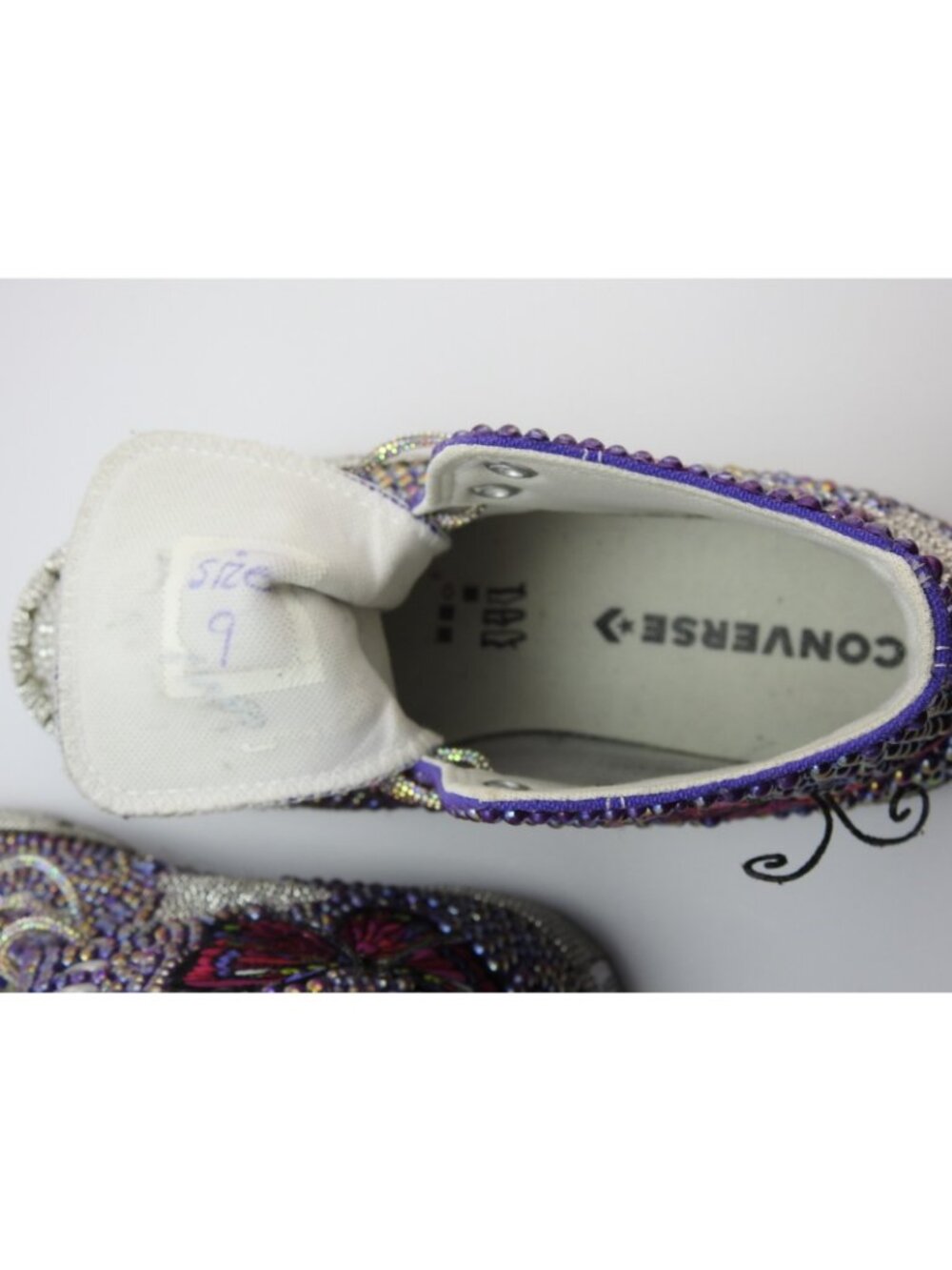 Converse All Star Custom Rhinestone Butterfly High Top Sneakers Purple Women's 9 - Picture 6 of 8